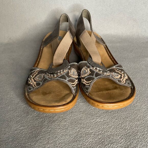 Women's Rieker Regina Sandals‎ Metal Embellishments Slip On Size 41/ US 9,5 Gray - Picture 4 of 11